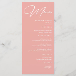 Pastel Pink Wedding  Menu