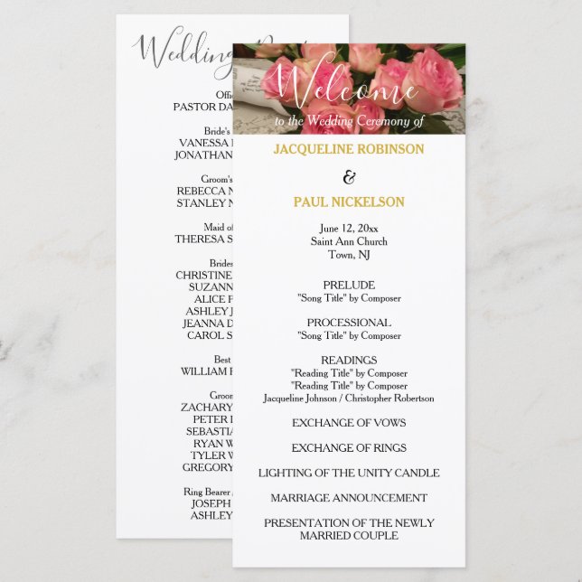 Pastel Pink Wedding Program Gold (Front/Back)