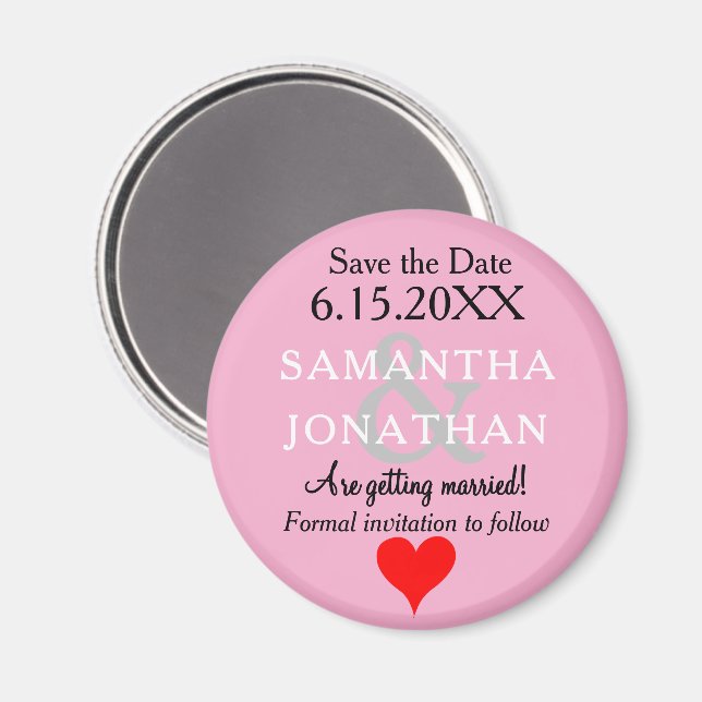 Pastel Pink Wedding Save the Date Heart  Magnet (Front/Back)
