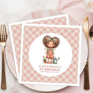 Pastel Pink Whimsical Fairy Floral 4th Birthday   Paper Dinner Napkins