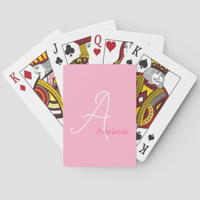 Pastel Pink Whimsical Monogram Poker Cards (Back)