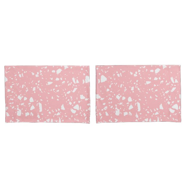 Pastel Pink White Abstract Terrazzo Pattern Pillow Case (Front-Set)