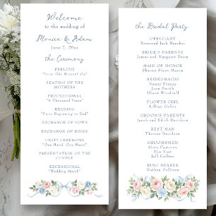 Pastel Pink, White and Blue Roses & Ribbon Program