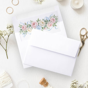 Pastel Pink, White and Blue Roses & Ribbons Envelope Liner