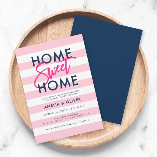 Pastel Pink  White Blue Housewarming Party Invitation