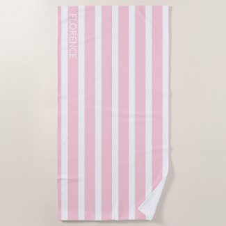 pastel pink white  cabana stripes  - personalized beach towel