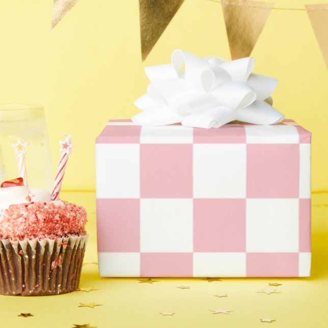 Pastel Pink White Check Checkerboard Pattern    Wrapping Paper (Birthday Party)
