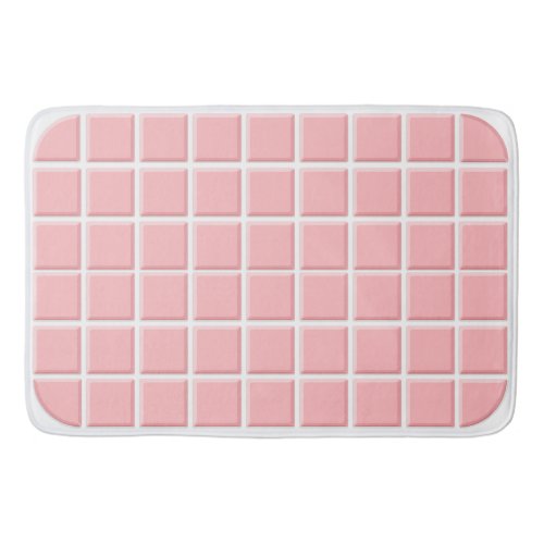 Pastel Pink White Faux Square Tiles Pattern Bath Mat