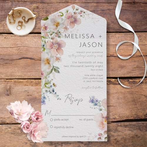 Pastel Pink  White Floral Modern No Dinner All In One Invitation