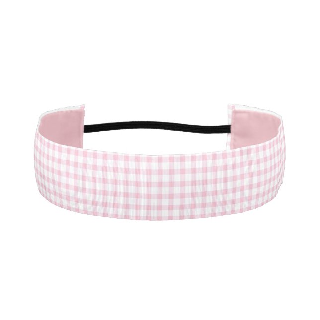 Pastel Pink & White Gingham Plaid Checker Pattern Athletic Headband (Front)