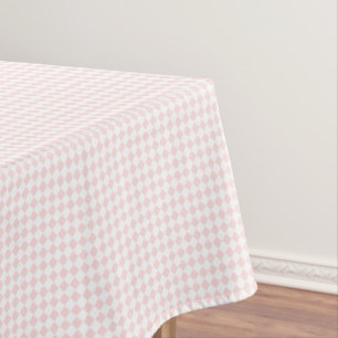 Pastel Pink White Home Decor Checkered Pattern Tablecloth