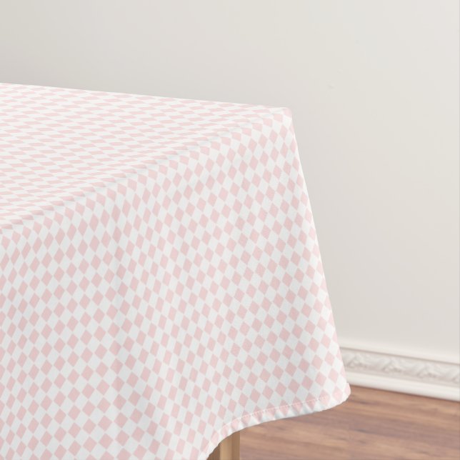 Pastel Pink White Home Decor Checkered Pattern Tablecloth (In Situ)