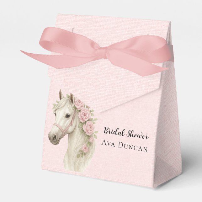 Pastel Pink & White Horse Bridal Shower  Favor Boxes (Front Side)