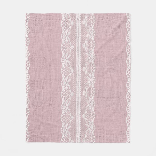 Pastel Pink White Lace Texture Fleece Blanket (Front)