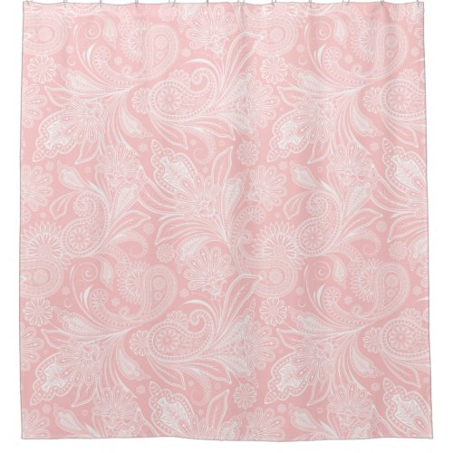 Pastel Pink White Ornate Paisley Shower Curtain