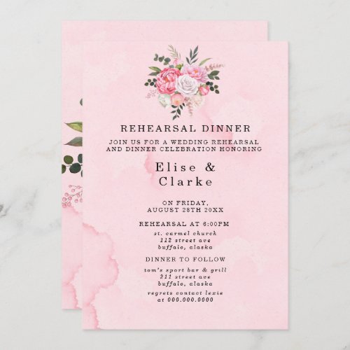 Pastel Pink White Peonies Rehearsal Dinner Invitation