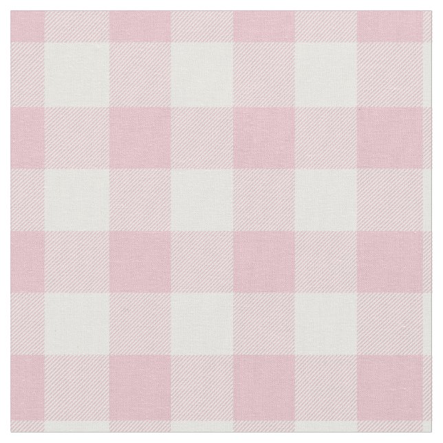 Pastel Pink & White Plaid Gingham Fabric (Close Up)