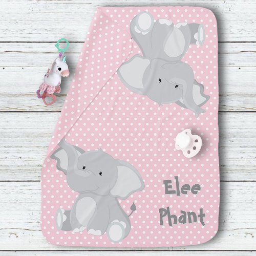 Pastel Pink _White Polka_DotsBaby ElephantCustom Receiving Blanket