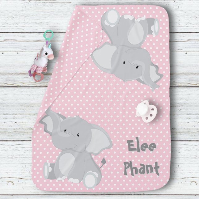 Pastel Pink -White Polka-Dots•Baby Elephant•Custom Receiving Blanket (Creator Uploaded)