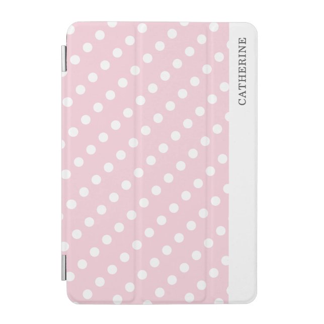 Pastel Pink White Polka Dots Pattern Personalized iPad Mini Cover (Front)