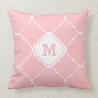 Pastel Pink White Quatrefoil Pattern Monogrammed Throw Pillow
