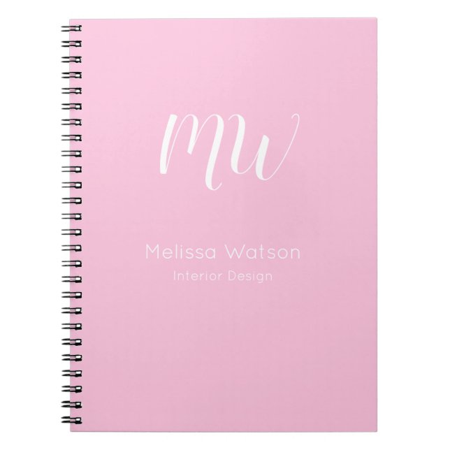 Pastel Pink White Script Monogram Simple Name Notebook (Front)