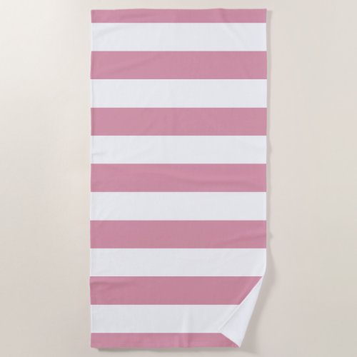 Pastel Pink White Striped Pattern Beach Towel