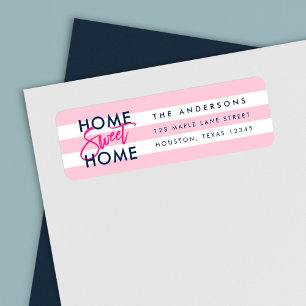 Pastel Pink White Stripes Blue Home Sweet Home Label