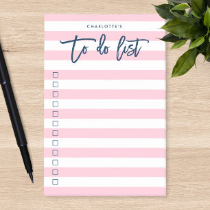 Pastel Pink & White Stripes Blue To Do List Post-it Notes