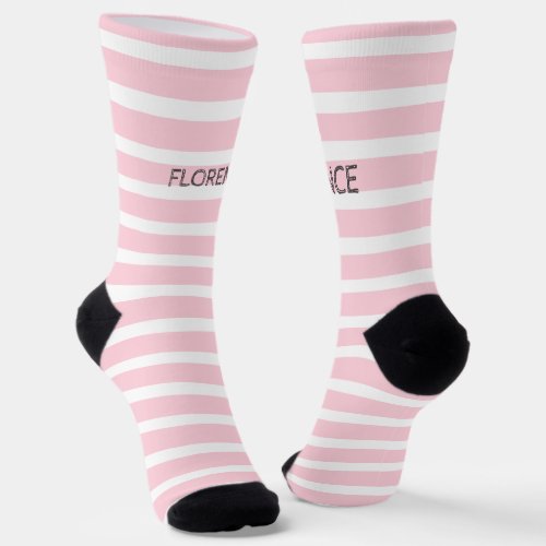 pastel pink white   stripes  _ personalized  socks