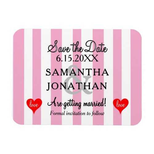 Pastel Pink White Stripes Wedding Save the Date Magnet
