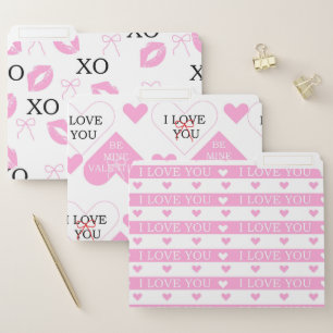 PASTEL PINK & WHITE VALENTINE HEARTS & LIPS FILE FOLDER