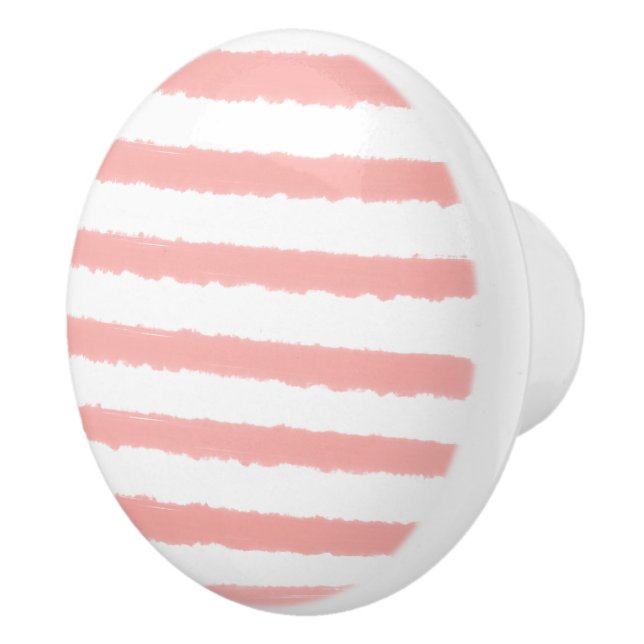 Pastel Pink White Watercolor Stripes  Ceramic Knob (Right)