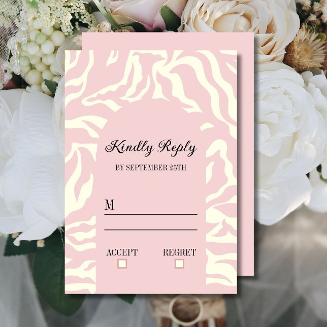Pastel Pink White Wavy Pattern Wedding RSVP Card (Creator Uploaded)