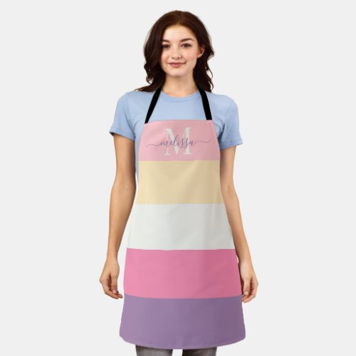 Pastel Pink White Yellow Purple Color Block   Apron