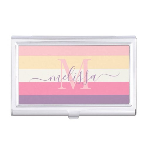 Pastel Pink White Yellow Purple Color Block  Business Card Case