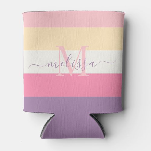 Pastel Pink White Yellow Purple Color Block  Can Cooler