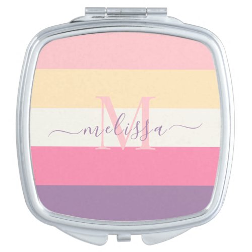 Pastel Pink White Yellow Purple Color Block  Compact Mirror