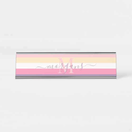 Pastel Pink White Yellow Purple Color Block  Desk Name Plate