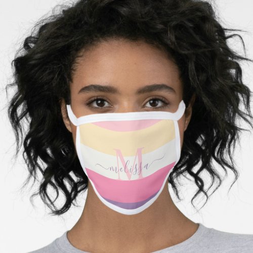 Pastel Pink White Yellow Purple Color Block  Face Mask