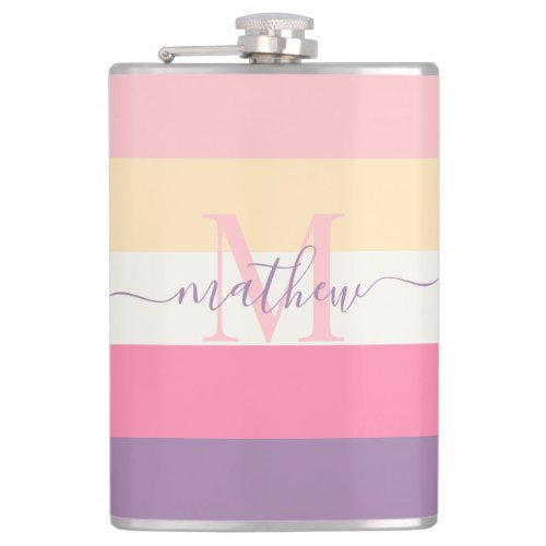 Pastel Pink White Yellow Purple Color Block  Flask