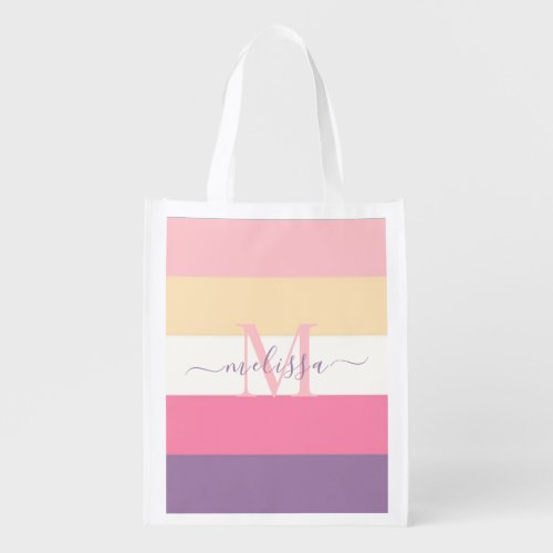 Pastel Pink White Yellow Purple Color Block  Grocery Bag