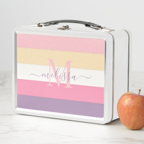 Pastel Pink White Yellow Purple Color Block  Metal Lunch Box