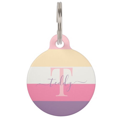 Pastel Pink White Yellow Purple Color Block  Pet ID Tag