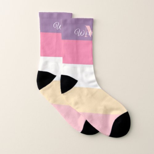 Pastel Pink White Yellow Purple Color Block  Socks