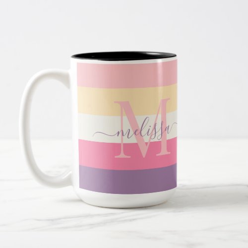 Pastel Pink White Yellow Purple Color Block  Two_Tone Coffee Mug