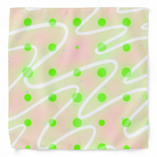 Pastel pink wiggle white lines with green dots bandana