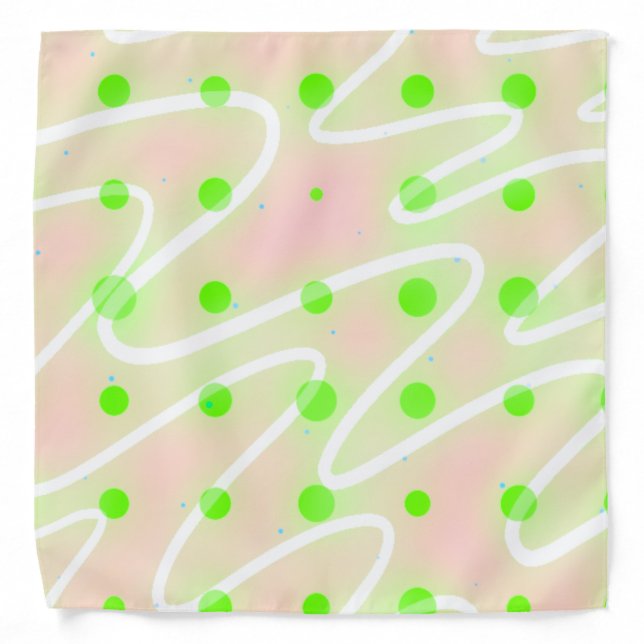 Pastel pink wiggle white lines with green dots bandana (Front)