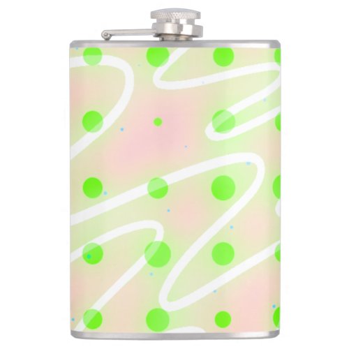 Pastel pink wiggle white lines with green dots flask