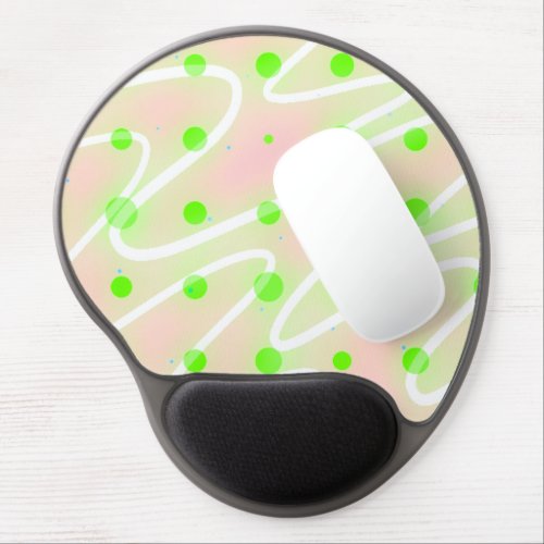 Pastel pink wiggle white lines with green dots gel mouse pad